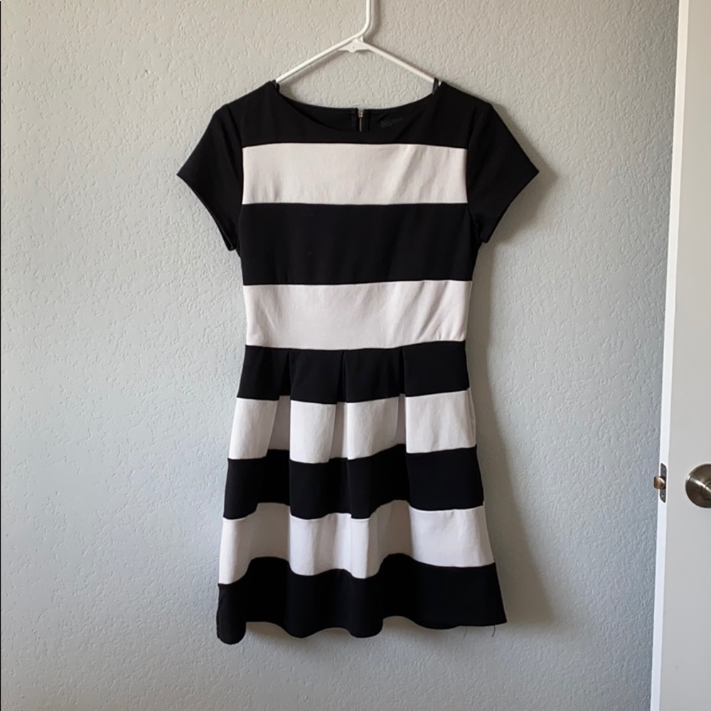 A black and white striped dress